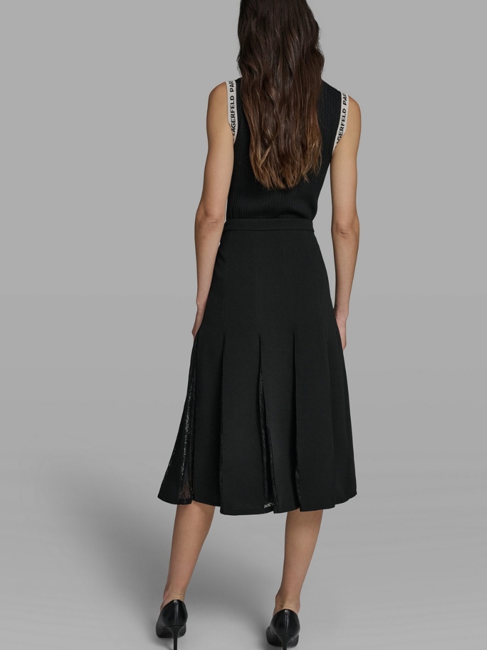 Karl Lagerfeld Women's Lace Inset Midi Skirt - Picture 5 of 15